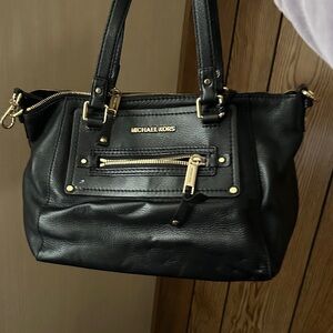 Michael Kors Black Leather Satchel with Gold Hardware